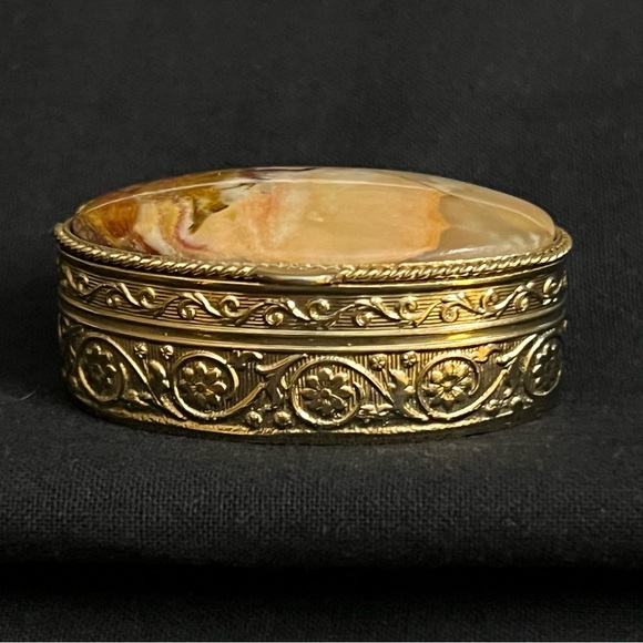 Stone & Brass (?) Oval Box - Picture 4 of 10